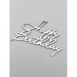 Топпер дзеркальний бічний торцевий золотий Happy Birthday срібло
